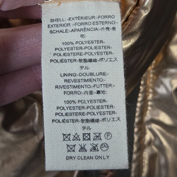 FREE PEOPLE Size XS Reversible Nylon Puffer Oversized Metallic Gold Green Coat - Picture 13 of 16